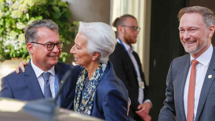 Joachim Nagel (l.), Christine Lagarde und Christian Lindner: Deutschland hat viel Gewicht in der EZB.