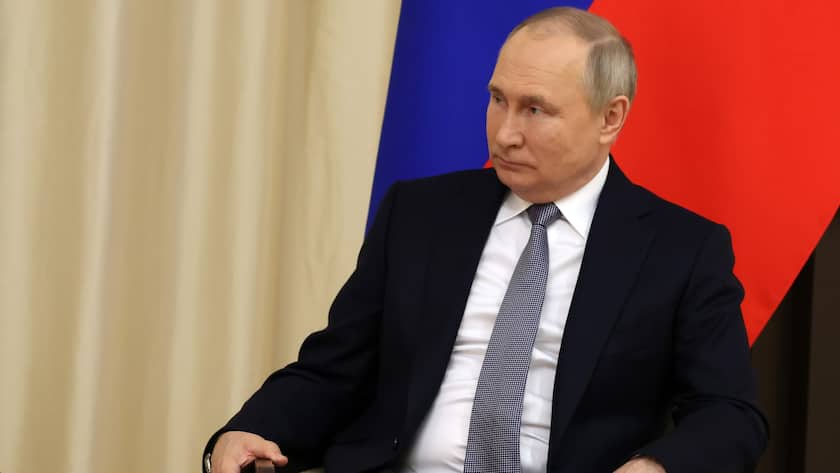 Russian President Vladimir Putin listens to Armenian Prime Minister Nikol Pashinyan during a meeting at the Novo-Ogaryovo residence outside Moscow, Russia, Tuesday, April 19, 2022. (Vyacheslav Prokofyev, Sputnik, Kremlin Pool Photo via AP)Vladimir Putin