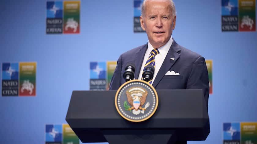 July 12, 2023, Vilnius, Lithuania: U.S. President Joe Biden delivers remarks during an event with G7 leaders to announce a Joint Declaration of Support for Ukraine during the NATO Summit at the Lithuanian Exhibition and Congress Center, July 12, 2023 in Vilnius, Lithuania. Vilnius Lithuania - ZUMAp138 20230712_zaa_p138_020 Copyright: xUkrainexPresidency/UkrainexPresix