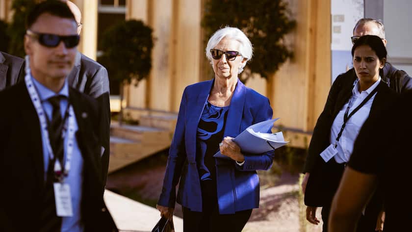 Christine Lagarde, Praesidentin der Europaeischen Zentralbank aufgenommen im Rahmen der Jahrestagung von IWF und Weltbank in Marrakesch Marokko, 13.10.2023. Marakesch Marocco *** Christine Lagarde, President of the European Central Bank recorded at the Annual Meetings of the IMF and the World Bank in Marrakech Morocco , 13 10 2023 Marrakech Morocco Copyright: xFelixxZahnx