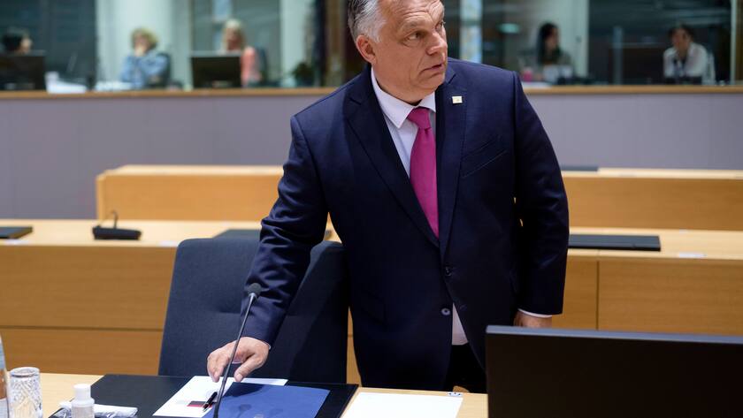 Viktor Orban. Round table of heads of state at the extraordinary European summit. PUBLICATIONxINxGERxSUIxAUTxONLY NicolasxLandemardx/xLexPictorium LePictorium_0263867
