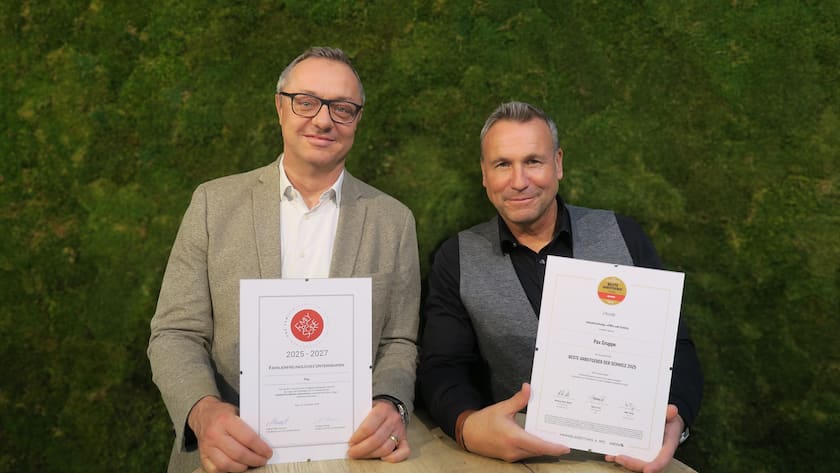 Haben doppelten Grund zur Freude: CEO Peter Kappeler und Reto Schneider, Leiter Human Resources von Pax.