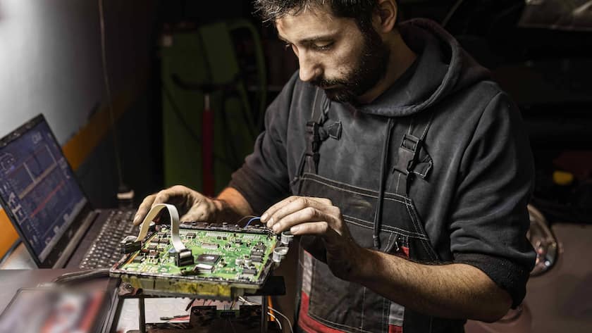 Mechanic performs car ecu remapping Mechanic performs car ecu remapping. Detail of Car ecu bench reading method for remapping and power Increase. Tuning Car Ecu electronic. Mechanic performs car ecu remapping.