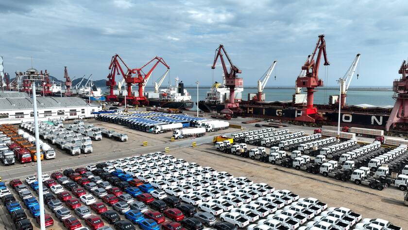 hina July PMI Growth Loading and unloading operation area at the port terminal in Lianyungang, Jiangsu Province, China, July 31, 2023.