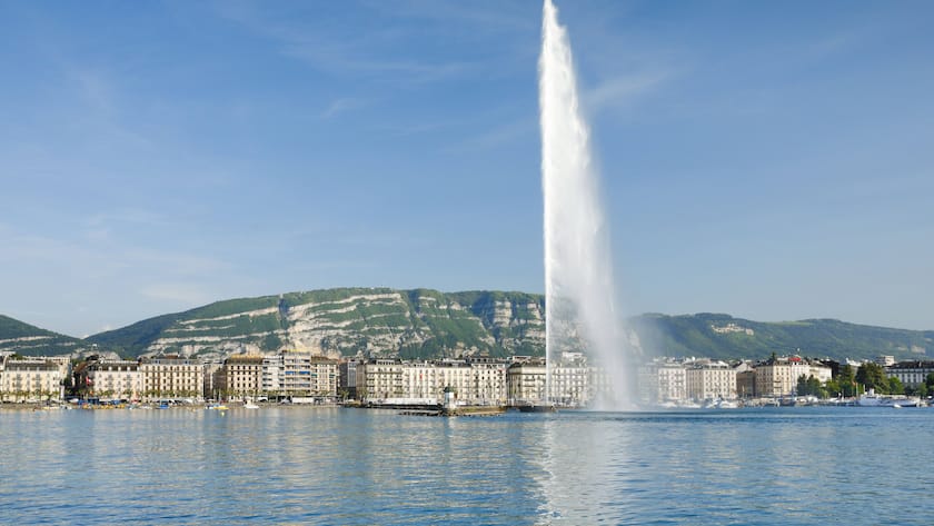 Jet d eau, das Wahrzeichen im Genfer Seebecken, Schweiz, Genf