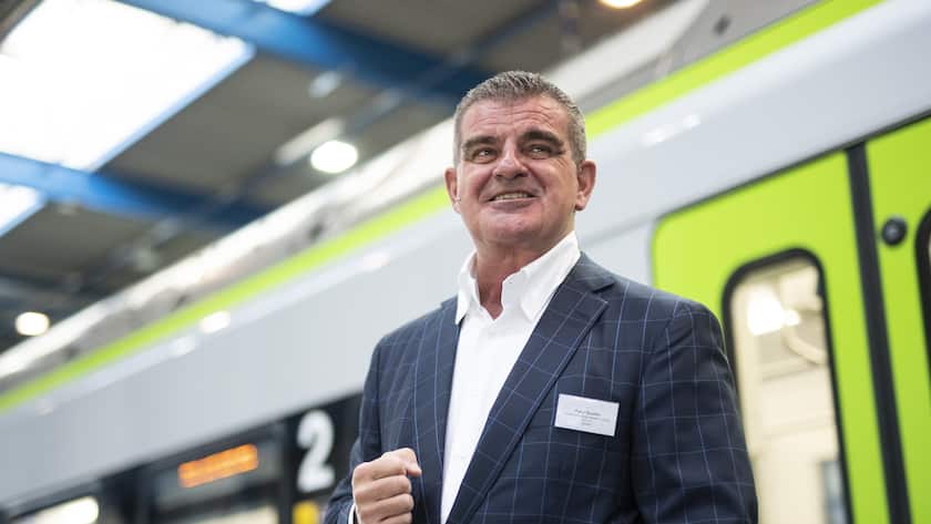 Peter Spuhler, Verwaltungsratspraesident und Group CEO ad interim von Stadler Rail, aufgenommen beim Roll-out des "Flirt" Zuges von Stadler Rail fuer die BLS AG, aufgenommen am Mittwoch, 9. September 2020, in Erlen. Stadler Rail liefert 58 Triebzuege an die BLS. (KEYSTONE/Gian Ehrenzeller)