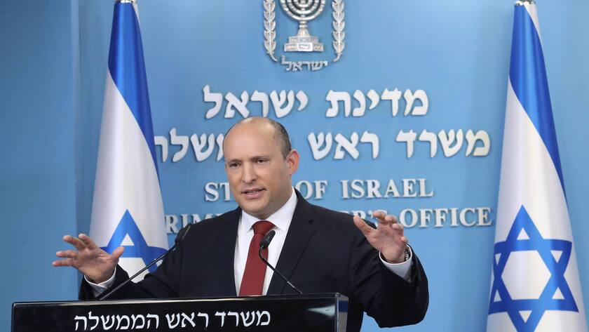 211219 -- JERUSALEM, Dec. 19, 2021 -- Israeli Prime Minister Naftali Bennett speaks at a press conference in Jerusalem on Dec. 19, 2021. Bennett said on Sunday that the Omicron COVID-19 variant has caused the fifth wave of the pandemic in the country, and his cabinet was mulling new restrictions. via Xinhua MIDEAST-JERUSALEM-PM-OMICRON COVID-19 VARIANT MarcxIsraelxSellem/JINI PUBLICATIONxNOTxINxCHN