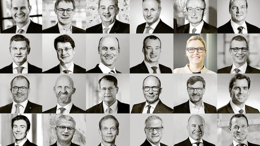 Collage: Die Chefs von 23 Kantonalbanken - und die eine Chefin