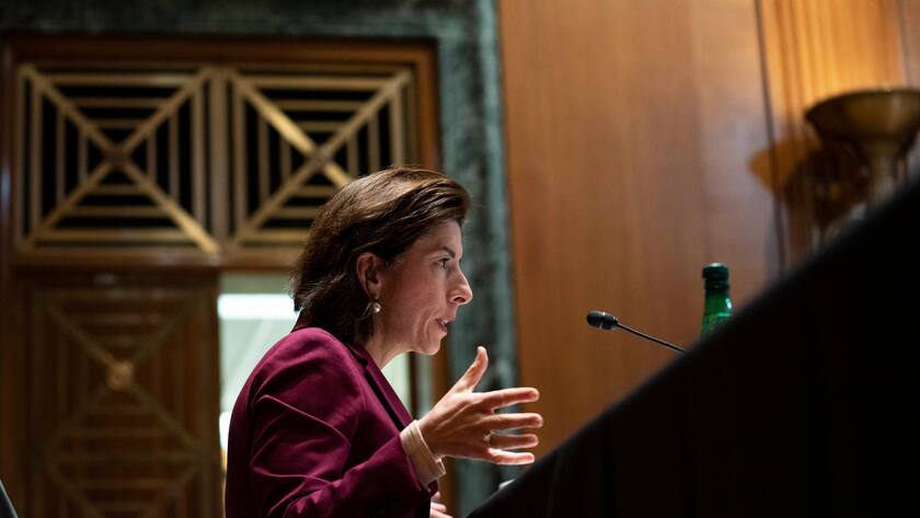 February 1, 2022, Washington, District of Columbia, USA: United States Secretary of Commerce Gina Raimondo testifies before the Senate Appropriations Subcommittee on Commerce, Justice, Science, and Related Agencies during a hearing on expanding broadband access on Capitol Hill in Washington, on Tuesday Feb. 1, 2022 Washington USA - ZUMAs152 20220201_zaa_s152_200 Copyright: xSarahxSilbigerx-xPoolxviaxCNPx