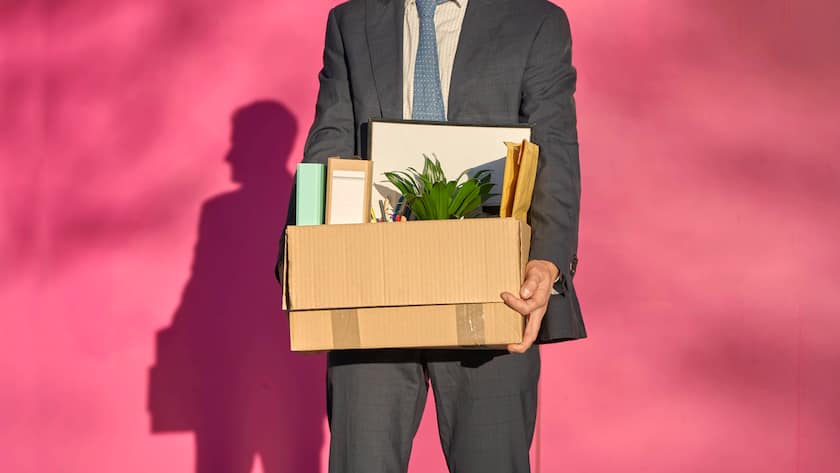 Businessman carrying box with personal belongings on sunny day model released, VEGF05455