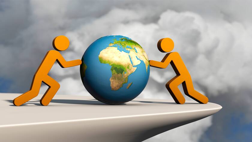 Umweltvernichtung - Welt am Abgrund Symbolbild zum Thema Umweltverschmutzung *** Environmental Destruction World on the Brink Symbolic Pollution Image