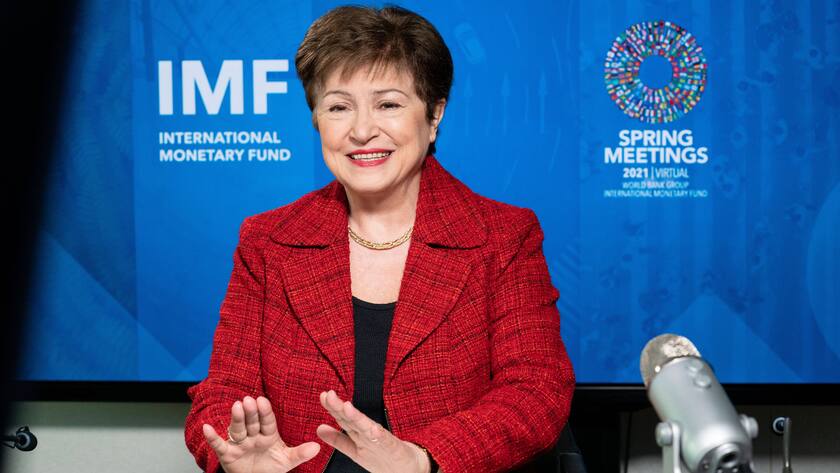 210415 -- WASHINGTON, April 15, 2021 -- Kristalina Georgieva, managing director of the International Monetary Fund IMF, receives an interview with Xinhua during the IMF Spring Meetings in Washington D.C., the United States, April 13, 2021. /IMF/Handout via Xinhua U.S.-WASHINGTON D.C.-IMF-CHIEF-INTERVIEW KimxHaughton PUBLICATIONxNOTxINxCHN