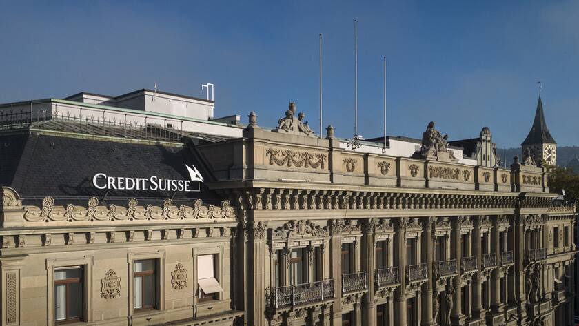 The headquarters of Swiss bank Credit Suisse is pictured in this photo taken with a drone in Zurich, Switzerland on Thursday, October 27, 2022. Credit Suisse announced on October 27, a restructuring plan that includes shrinking its investment bank and raising four billion Swiss francs. (KEYSTONE/Michael Buholzer)
