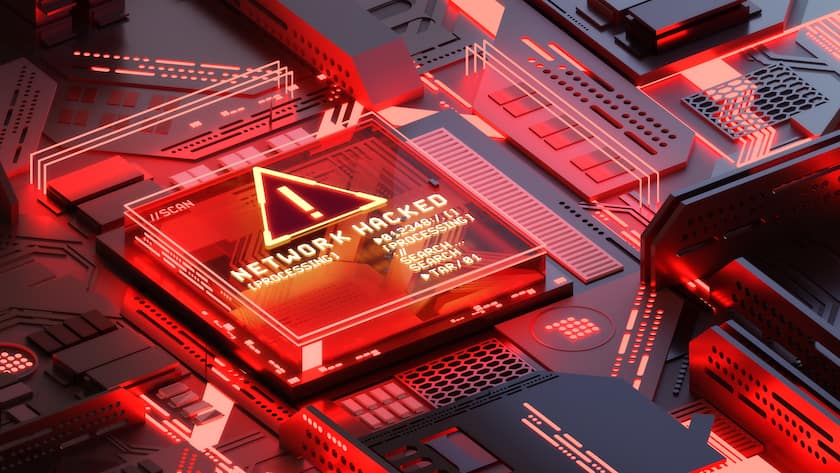 Hacking into hardware and network ransomware cyber security concept. 3D illustration.