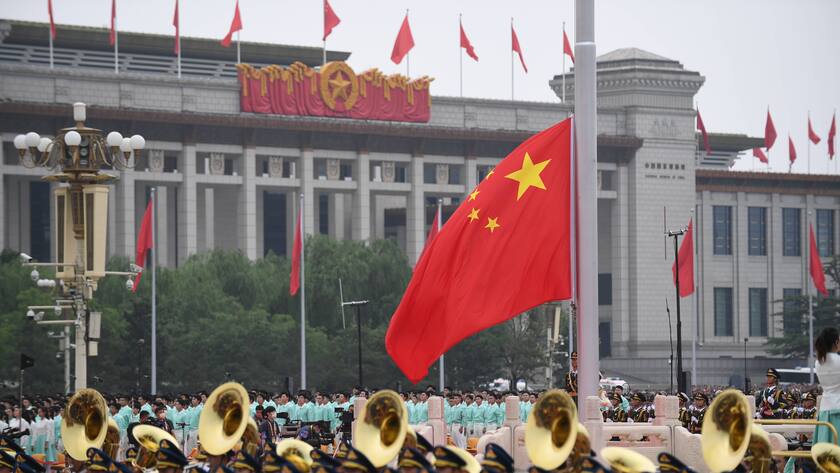 210701 -- BEIJING, July 1, 2021 -- A national flag-raising ceremony is held at Tian anmen Square during a ceremony marking the centenary of the Communist Party of China CPC in Beijing, capital of China, July 1, 2021.  CHINA-BEIJING-CPC CENTENARY-GRAND GATHERING CN ZhangxHaofu PUBLICATIONxNOTxINxCHN