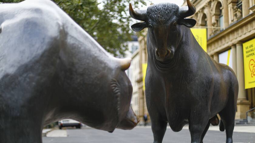 Bär und Bulle: Wer langfristig fürs Alter investiert, braucht die kurzfristigen Börsenbewegungen weniger zu fürchten.