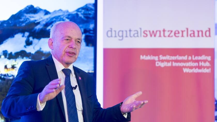Swiss Federal President Ueli Maurer speaks during the digitalswitzerland - Credit Suisse Breakfast on the sideline of the 49th Annual Meeting of the World Economic Forum, WEF, in Davos, Switzerland, Wednesday, January 23, 2019. The meeting brings together entrepreneurs, scientists, corporate and political leaders in Davos under the topic "Globalization 4.0" from 22 - 25 January 2019. (KEYSTONE/Laurent Gillieron)