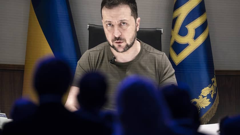 Selenskiy bei seiner virtuellen Rede am WEF 2022