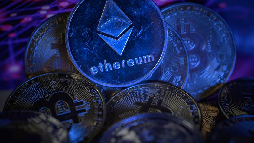 A visual representation of the digital cryptocurrency Ethereum is illustrated in this photo. It is being taken in Brussels, Belgium, on February 25, 2024. (Photo by Jonathan Raa/NurPhoto)