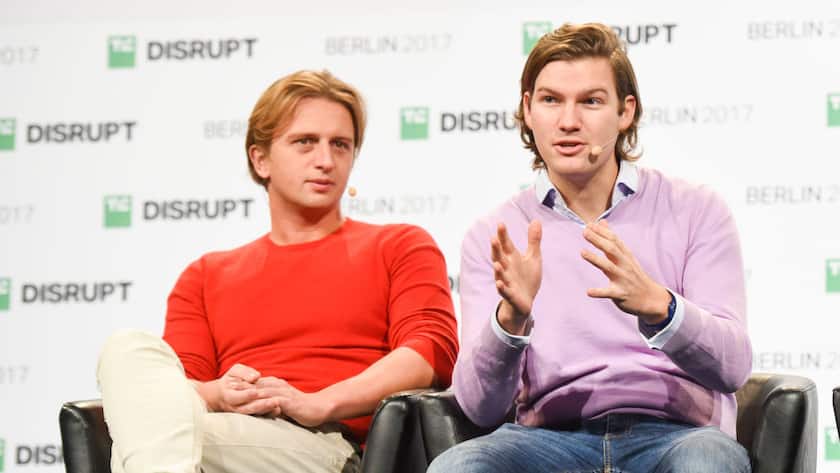 BERLIN, GERMANY - DECEMBER 05: Revolut Founder & CEO Nikolay Storonsky and N26 Founder & CEO Valetin Stalf talk at TechCrunch Disrupt Berlin 2017 at Arena Berlin on December 4, 2017 in (Photo by Noam Galai/Getty Images for TechCrunch,)