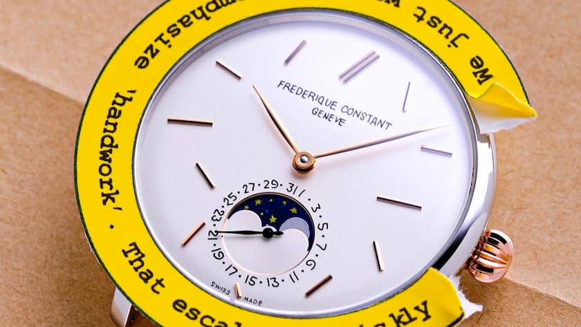 Romaric André denkt die Insignien der Slimline Moonphase Date Manufacture von Frederique Constant neu und betont dabei den handwerklichen Aspekt der Uhrmacherkunst.