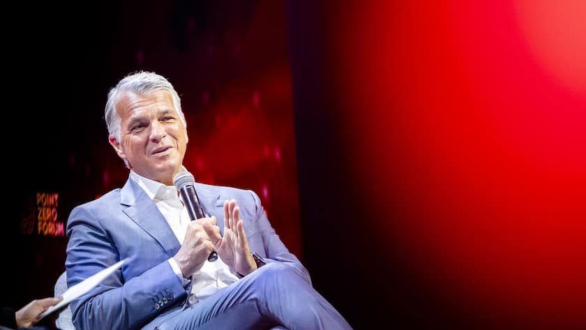Group Chief Executive Officer of Swiss Bank UBS Sergio P. Ermotti speaks at the Point Zero Forum at the Circle in Zurich, Switzerland on Tuesday June 27, 2023. (KEYSTONE/Michael Buholzer).
