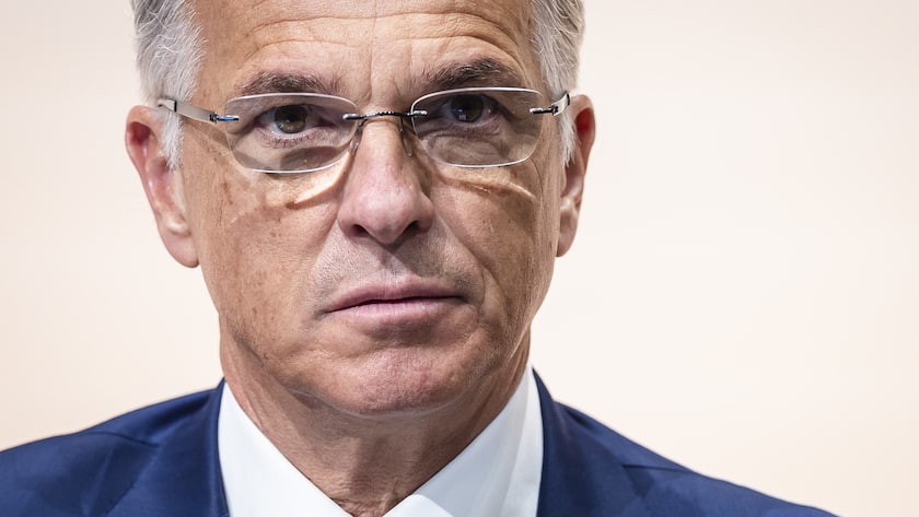 Newly appointed Group Chief Executive Officer of Swiss Bank UBS Sergio P. Ermotti attends news conference in Zurich, Switzerland on Wednesday, March 29, 2023. (KEYSTONE/Michael Buholzer)