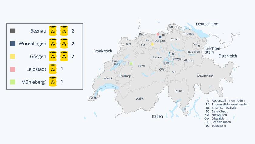 An diesen Orten lagert die Schweiz Atommüll zwischen.
