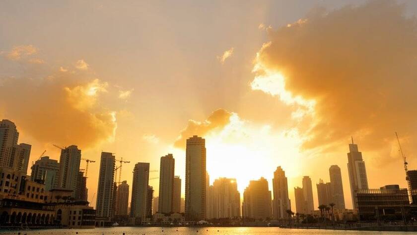 RECORD DATE NOT STATED dubai city skyline at sunset conctruction and modern architecture concept *** Dubais Stadt silouhetten im Sonnenuntergang conctruction und Modernes Architektur Konzept ING_32193_17966