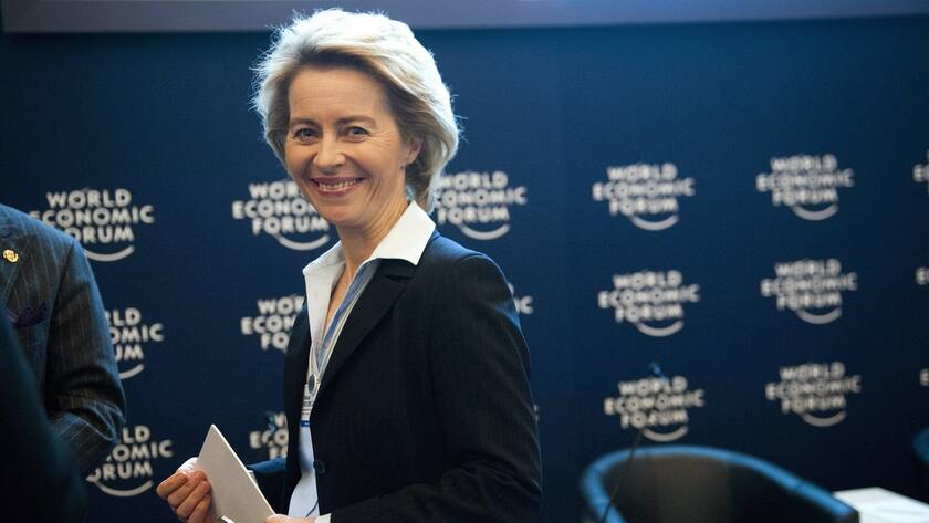 German Labour Minister Ursula Van Der Leyen speaks during a panel session the first day of the 42nd Annual Meeting of the World Economic Forum, WEF, in Davos, Switzerland, Wednesday, January 25, 2012. The overarching theme of the Meeting, which will take place from 25 to 29 January, is "The Great Transformation: Shaping New Models". (KEYSTONE/Laurent Gillieron)