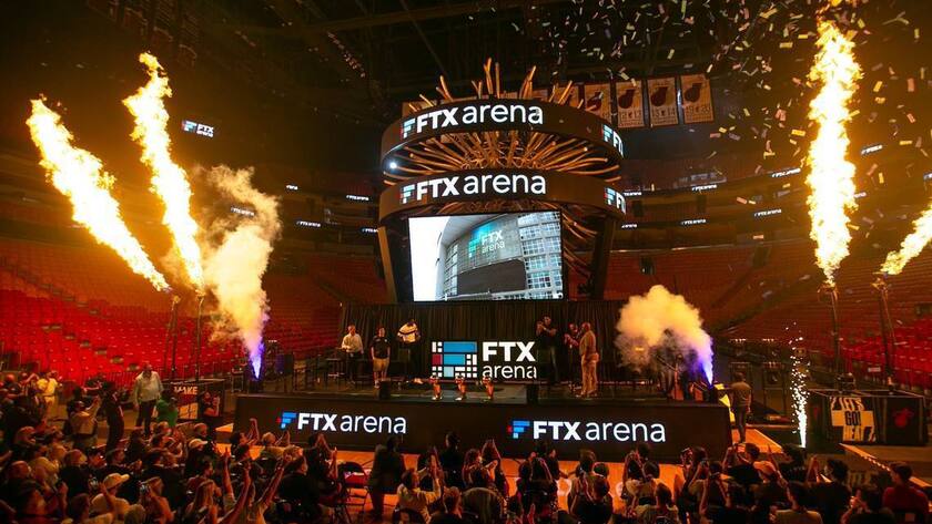 November 11, 2022: FTX CEO Sam Bankman-Fried, Heat president of business operations Eric Woolworth, Miami-Dade County Mayor Daniella Levine Cava and Heat players Bam Adebayo and Udonis Haslem attend a press conference where it was formally announced that the Miami Heats new home would be called the FTX Arena in downtown Miami, Florida on Friday, June 4, 2021. - ZUMAm67_ 20221111_zaf_m67_017 Copyright: xMatiasxJ.xOcnerx