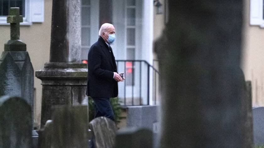 President Joe Biden arrives at St. Joseph on the Brandywine Catholic Church in Wilmington, Del., Saturday, Dec. 18, 2021. Today is the anniversary of Neilia and Naomi Biden's death. (AP Photo/Matt Rourke)