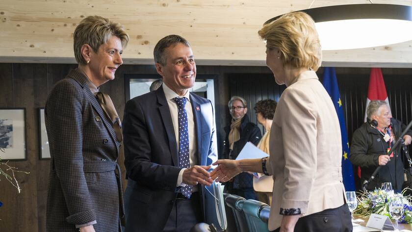 Das EU-Dossier wird zur Sprache kommen: Karin Keller-Sutter und Ignazio Cassis am WEF 2020 mit EU-Kommissionspräsidentin Ursula von der Leyen