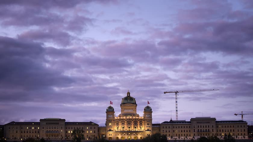 The Federal Palace pictured during a autumn sunset, Wednesday, October 9, 2019 in Bern, Switzerland. (KEYSTONE/Anthony Anex)