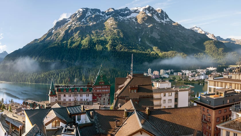 Early moning view over St.Moritz, Engadine, Switzerland Aussicht ueberSt.Moritz, Engadin, Graubuenden, Schweiz McPOPR McPOPREarly View Over St Moritz engadinian engadine Switzerland View Moritz Engadine Graubuenden Switzerland
