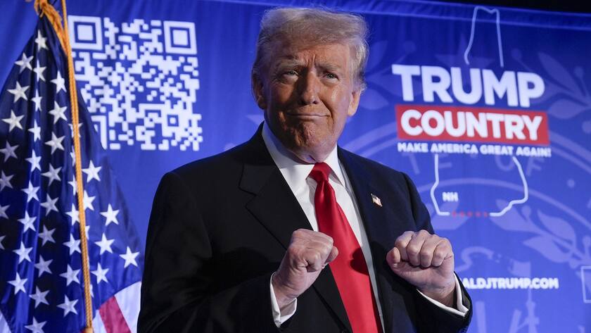 Republican presidential candidate former President Donald Trump arrives at a campaign event in Portsmouth, N.H., Wednesday, Jan. 17, 2024. (AP Photo/Matt Rourke).Donald Trump