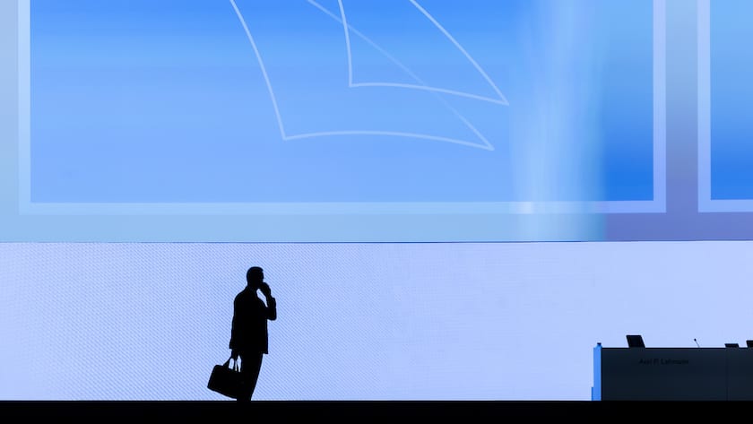 Swiss bank Credit Suisse Chairman Axel P. Lehmann leaves the stage after theannual shareholders' meeting of the Swiss banking group on Tuesday, April 4, 2023 in Zurich, Switzerland. Swiss Bank Credit Suisse was rescued in a three billion dollars purchase by its Swiss rival UBS in a government-backed deal. (KEYSTONE/Michael Buholzer)