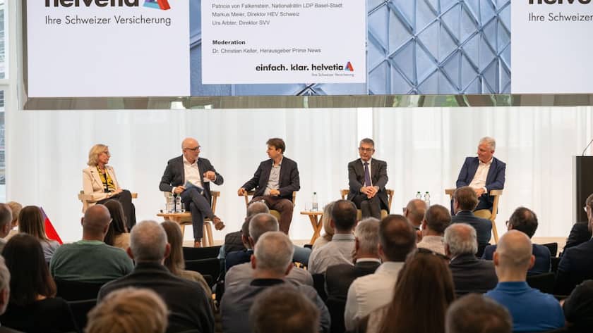 Patricia von Falkenstein, Michael Wieser, Christian Keller (Moderator), Markus Meier und Urs Arbter diskutierten (v.l.n.r.) diskutierten leidenschaftlich über ein kontroverses Thema.