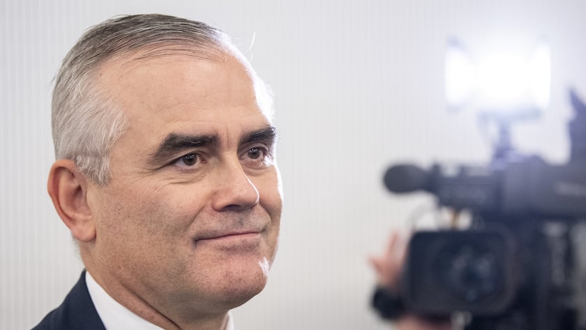 Thomas Gottstein, the new CEO of the Swiss bank Credit Suisse, reacts after the press conference of the full-year results of 2019 in Zurich, Switzerland, Thursday, Feburary 13, 2020. (KEYSTONE/Ennio Leanza).
