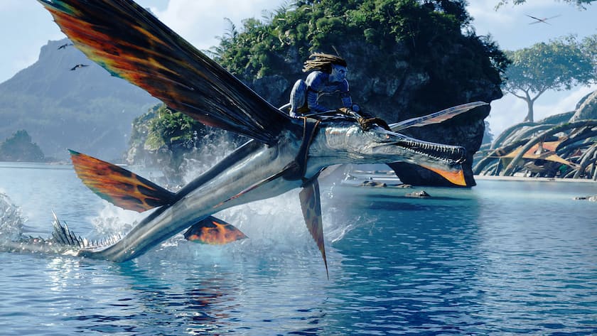 This image released by 20th Century Studios shows Jake Sully, portrayed by Sam Worthington, in "Avatar: The Way of Water." (20th Century Studios via AP)