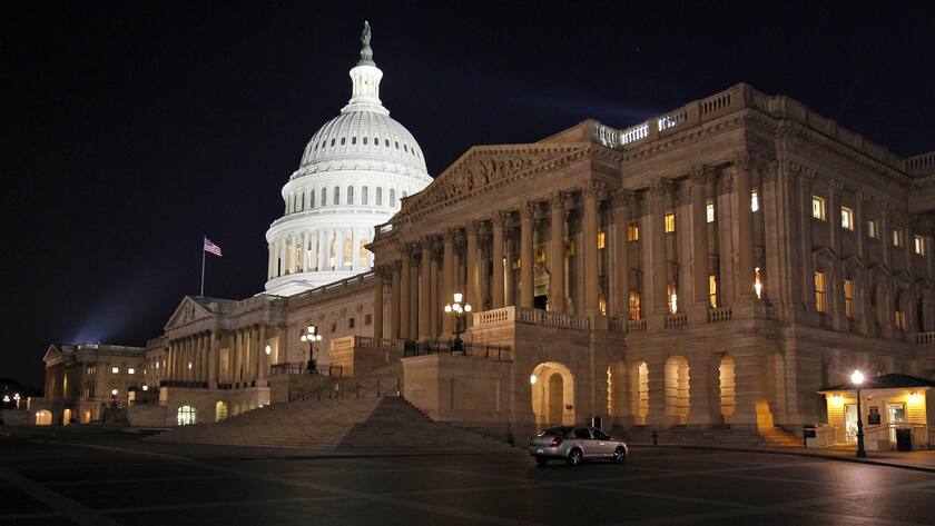 The U.S. Capitol is illuminated at night as Congress continues to work to avert a government shutdown on Capitol Hill Thursday, April 7, 2011 in Washington.(AP Photo/Alex Brandon)