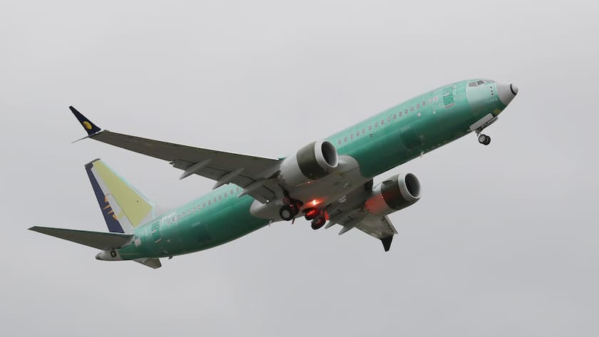 A Boeing 737 MAX 8 airplane being built for India-based Jet Airways, flies after taking off on a test flight, Wednesday, April 10, 2019, at Boeing Field in Seattle. Flight test and other non-passenger-bearing flights of the plane continue in the Seattle area where the plane is manufactured, as a world-wide grounding the the 737 MAX 8 continues, following fatal crashes of MAX 8's operated by Ethiopian Airlines and Lion Air. (AP Photo/Ted S. Warren)