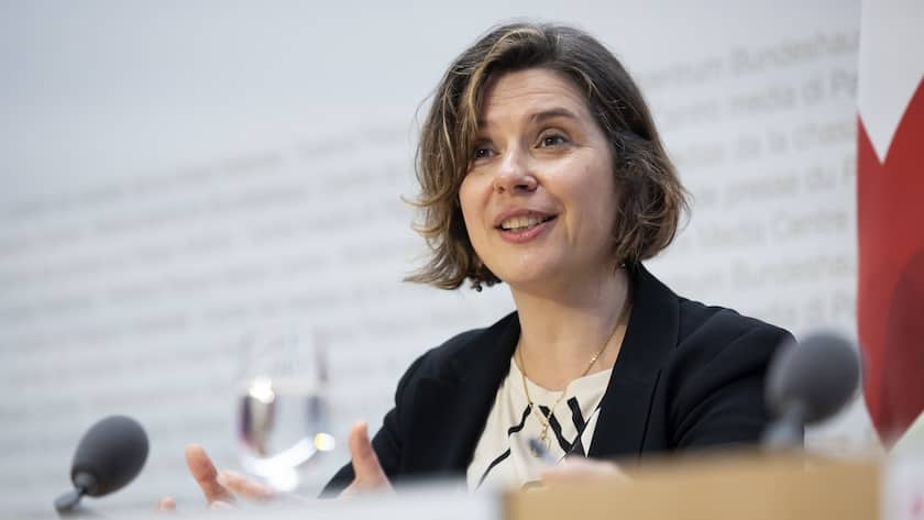 Doris Bianchi, designierte Direktorin des Bundesamtes für Sozialversicherungen (BSV), spricht während einer Medienkonferenz des Bundesrates, am Mittwoch, 16. April 2025, in Bern.