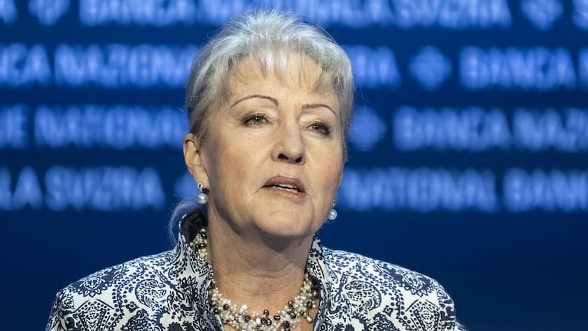 Barbara Janom Steiner, Präsidentin des Bankrats, eröffnet die Generalversammlung der Schweizerischen Nationalbank SNB, am Freitag, 25. April 2025 in Bern. (KEYSTONE/Alessandro della Valle)