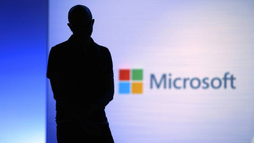 FILE- In this May 7, 2018, file photo Microsoft CEO Satya Nadella looks on during a video as he delivers the keynote address at Build, the company's annual conference for software developers in Seattle. Microsoft announced Monday, May 6, 2019, an ambitious effort to make voting secure, verifiable and reliably auditable with open-source software that top U.S elections vendors say they will explore incorporating into new and existing voting equipment. (AP Photo/Elaine Thompson, File)