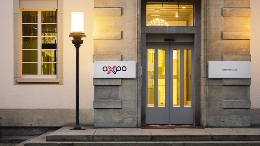 Das Logo des Energiekonzerns Axpo am Hauptsitz in Baden.