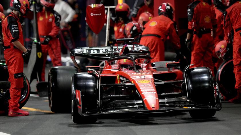 epa10532558 Monegasque driver Charles Leclerc of Scuderia Ferrari drives off following a pit stop in the Formula One Grand Prix of Saudi Arabia at the Jeddah Corniche Circuit, Saudi Arabia, 19 March 2023. EPA/Luca Bruno / POOL