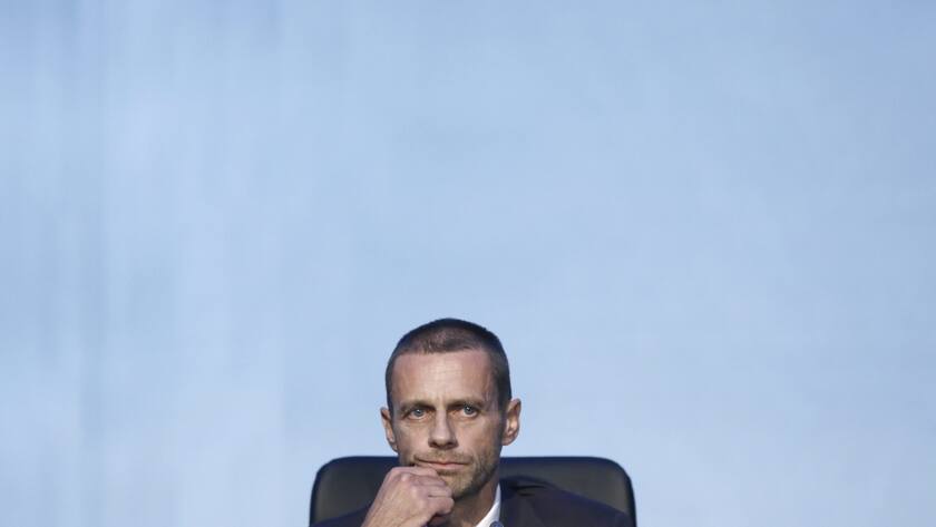epa05539048 Newly elected UEFA President Slovenian Aleksander Ceferin reacts during a press conference at 12th Extraordinary UEFA Congress in Athens, Greece, 14 September 2016. EPA/YANNIS KOLESIDIS
