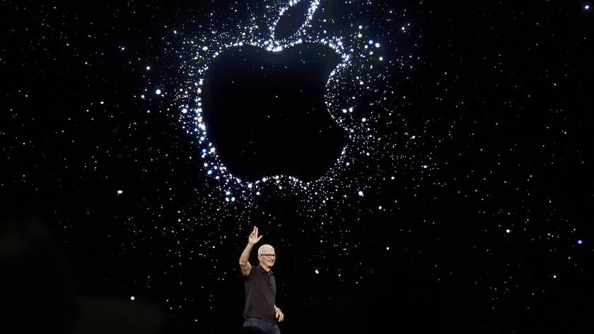 Apple CEO Tim Cook speaks at an Apple event on the campus of Apple's headquarters in Cupertino, Calif., Wednesday, Sept. 7, 2022. (AP Photo/Jeff Chiu)