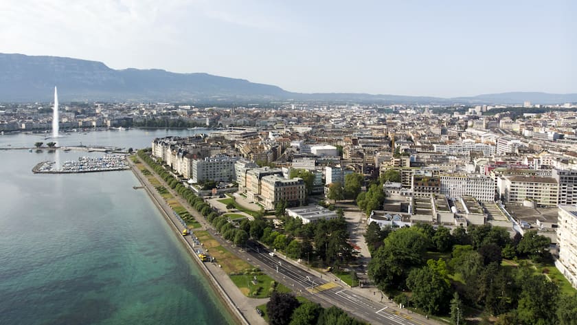 Genf am Genfersee aus Adlerperspektive.